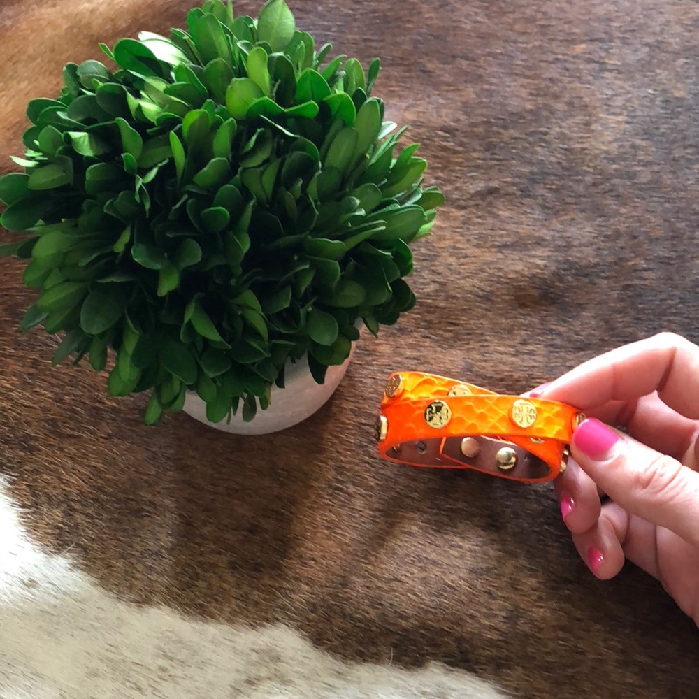 Tory Burch Orange Snakeskin Double Wrap Bracelet